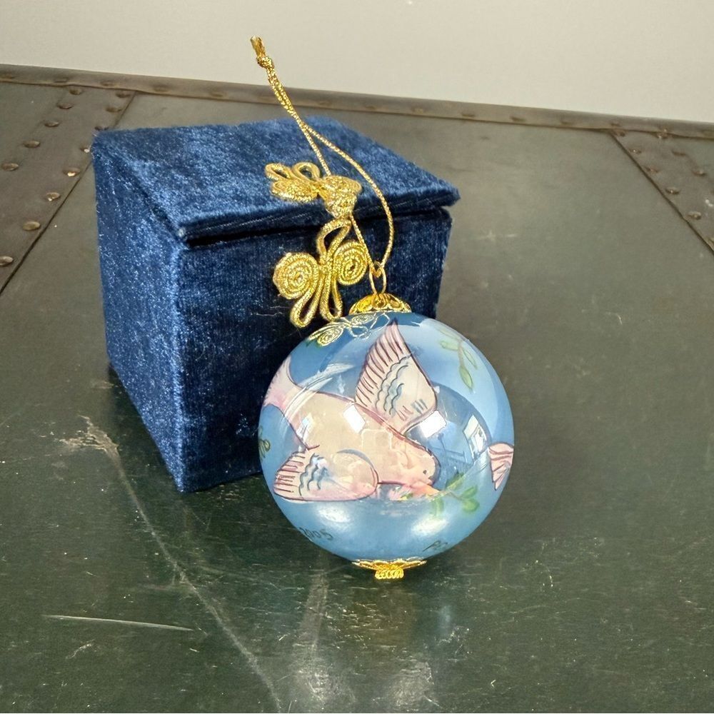Vintage 2002 LI BIEN Peace Dove Reverse Hand Painted Glass Ornament w/Box & Info